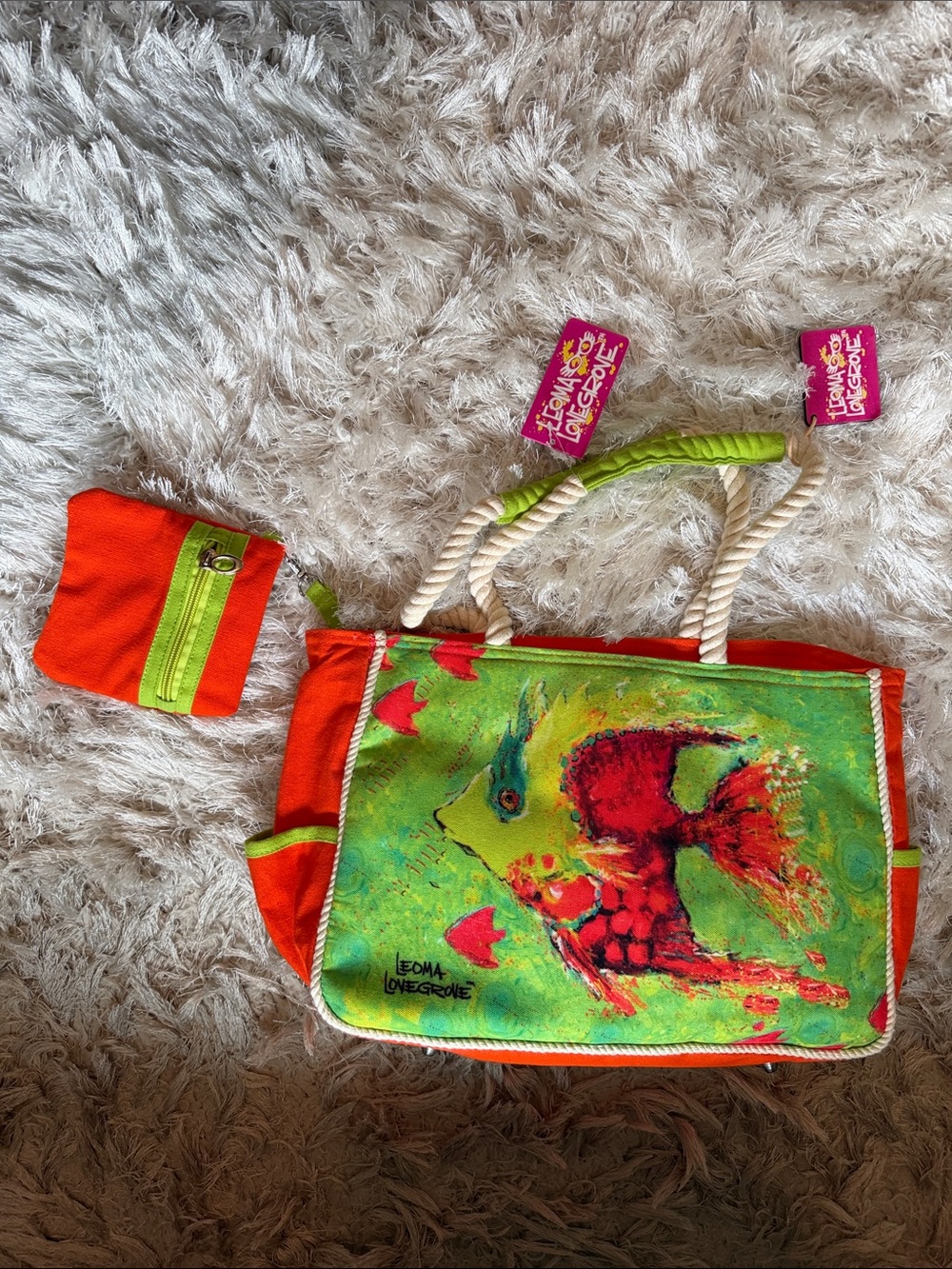 Leoma Lovegrove Bright Fish Tote Bag in Orange & Green